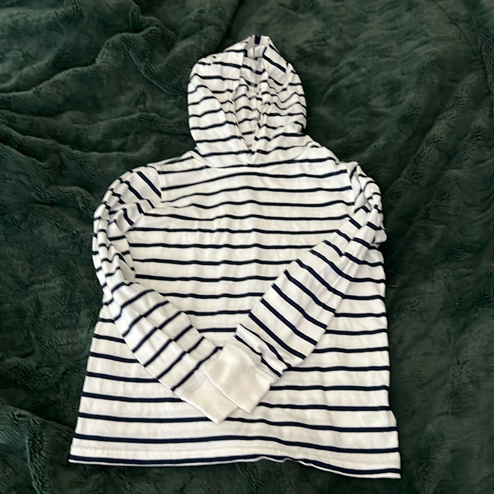 Navy blue and white stripe shirt - boys with hood
